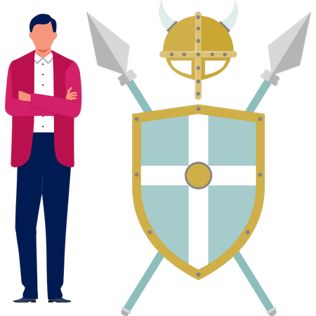 Man presenting coat of army shield  Illustration