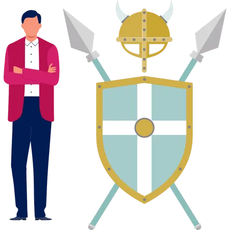 Man presenting coat of army shield  Illustration