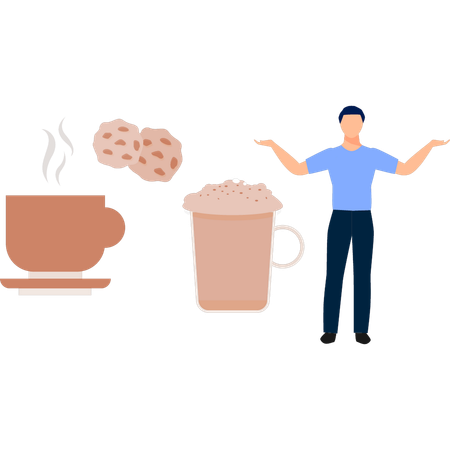 Man presenting coffee and cookie  Illustration