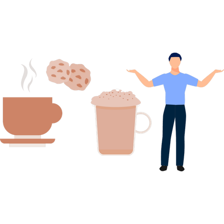 Man presenting coffee and cookie  Illustration