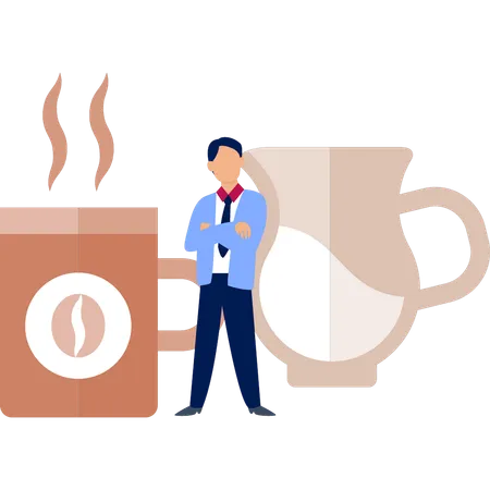 Man presenting coffee jug  Illustration