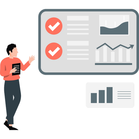 Man presenting correct graphs  Illustration