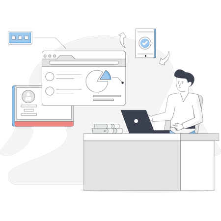Man  presenting cross platform  Illustration