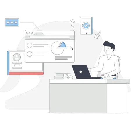 Man  presenting cross platform  Illustration