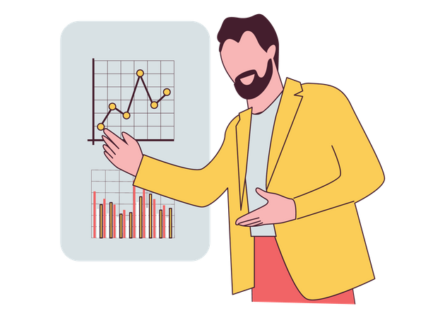 Man Presenting Data analysis graph Illustration