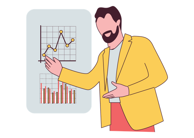 Man Presenting Data analysis graph  Illustration