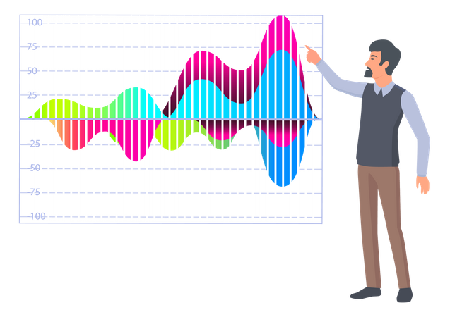 Man presenting data analytics chart Illustration