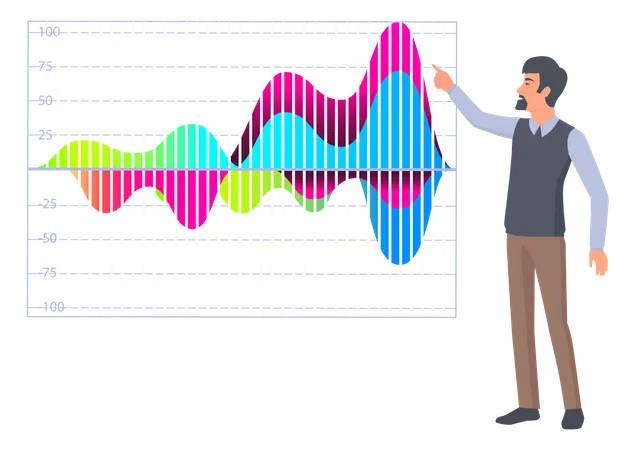 Man presenting data analytics chart Illustration