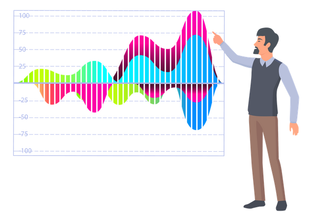 Man presenting data analytics chart  Illustration