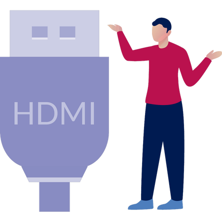 データケーブル HDMI を提示する男性  イラスト