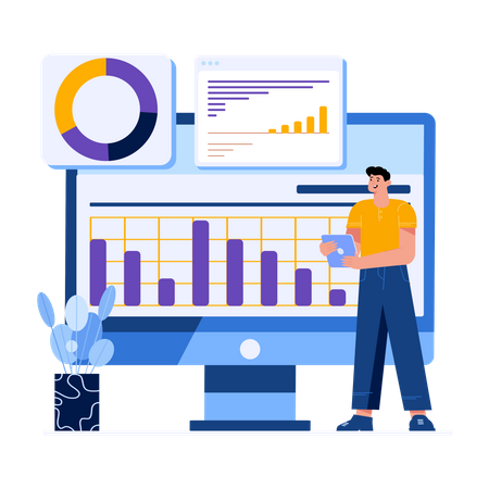 Man presenting data statistics  Illustration