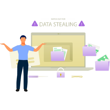 Man presenting data stealing system  Illustration