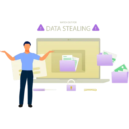 Man presenting data stealing system  Illustration