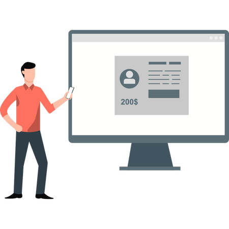 Man presenting employee profile on monitor  Illustration