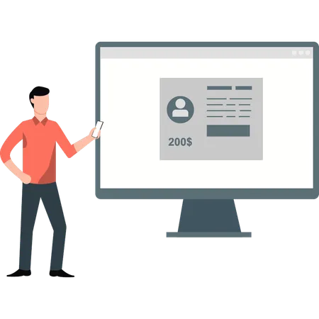 Man presenting employee profile on monitor  Illustration