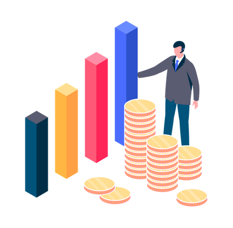 Man presenting finance growth Graph  Illustration