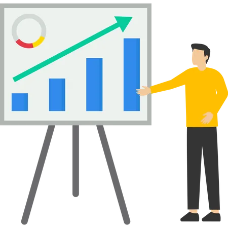 Financial Data Analysis Report Statistical Or Economic Research Concept Businessmen Presenting Graphs And Charts On Board In Meeting Flat Vector Illustration On A White Background Illustration
