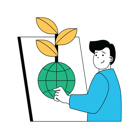 Man presenting green earth on board  Illustration
