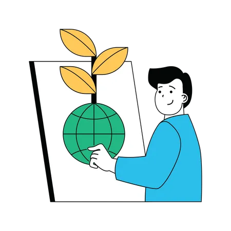 Man presenting green earth on board  Illustration