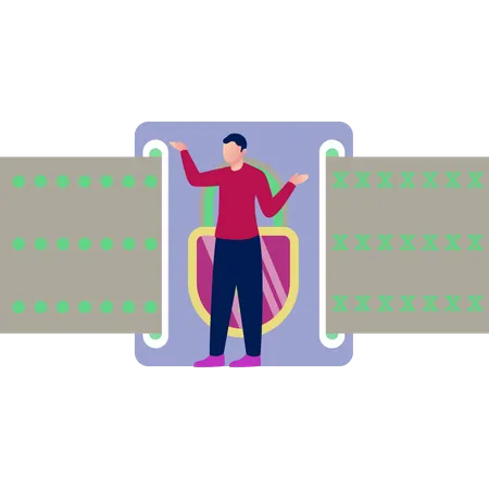 Man  presenting lock protection methods  Illustration