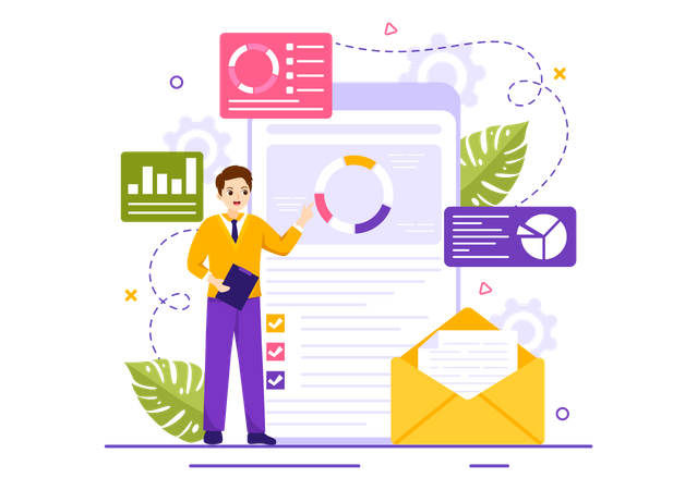 Man presenting Market Analytics report  Illustration