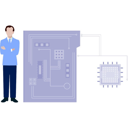 Man presenting metal core printed circuit board  Illustration