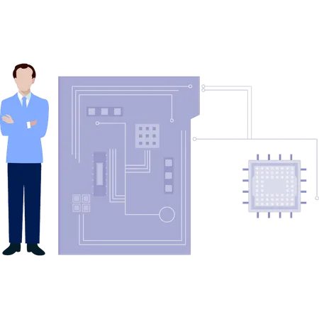 Man presenting metal core printed circuit board  Illustration