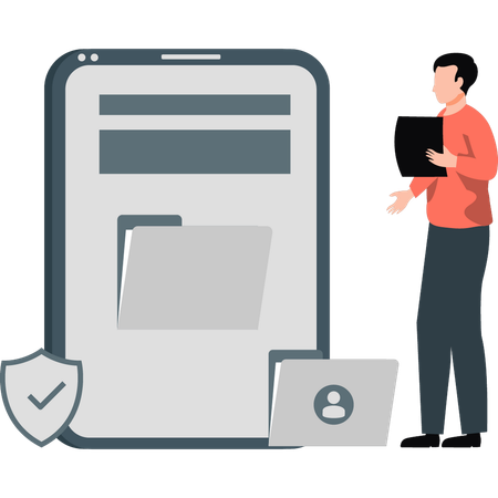 Man presenting mobile security  Illustration