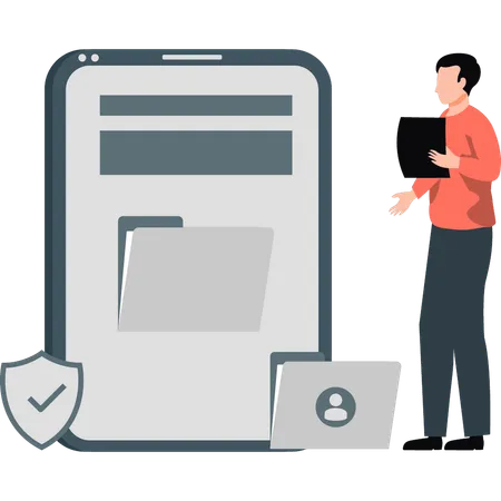 Man presenting mobile security  Illustration