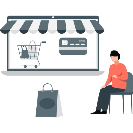 Man presenting online shopping  Illustration