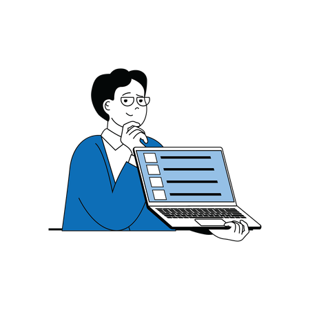 Man presenting online survey form on laptop  Illustration