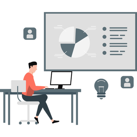 Man presenting pie chart on board  Illustration