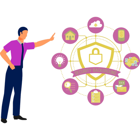 Man presenting protection data  Illustration