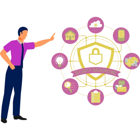 Man presenting protection data  Illustration