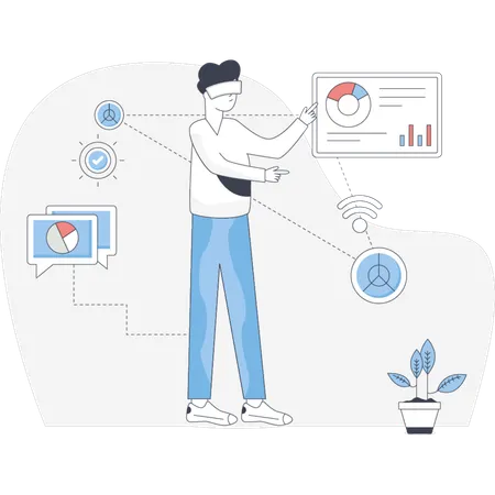 Man presenting report using VR  Illustration