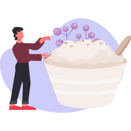 Man  presenting  rice bowl  Illustration