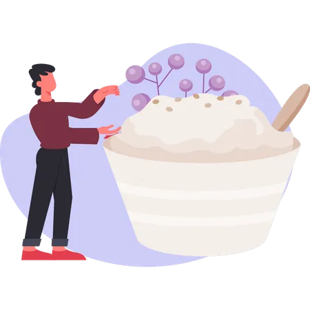 Man  presenting  rice bowl  Illustration