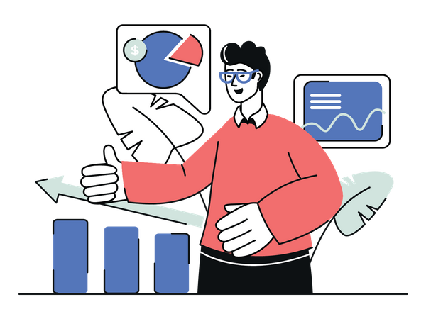Man presenting Sale growth  イラスト