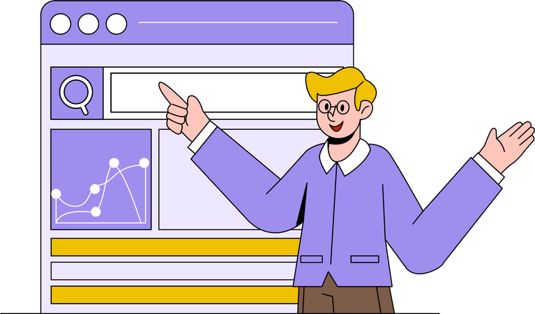 Man presenting search analytics  Illustration