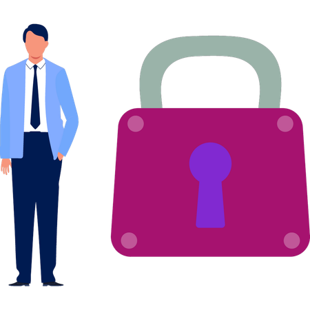 Man presenting security lock  Illustration