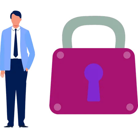 Man presenting security lock  Illustration