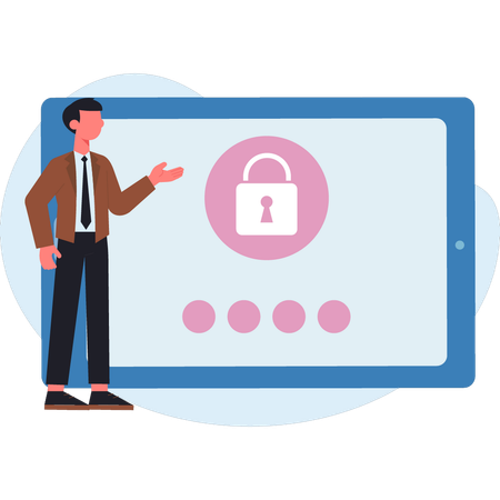 Man presenting security lock  Illustration