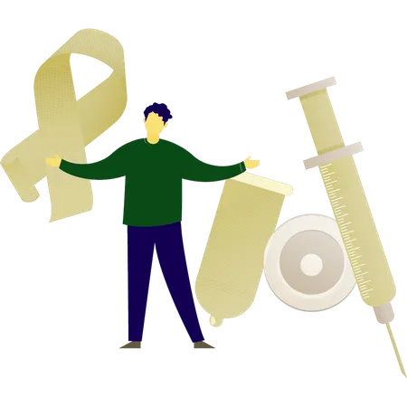 Man presenting sex protection condom  Illustration