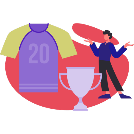 Man presenting soccer trophy  Illustration