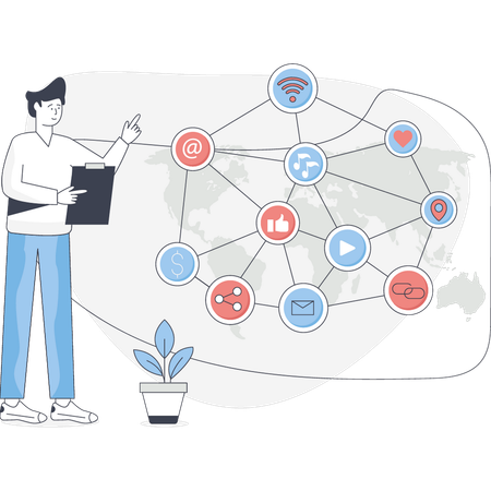 Man presenting social media networking  Illustration