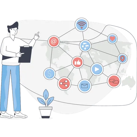 Man presenting social media networking  Illustration