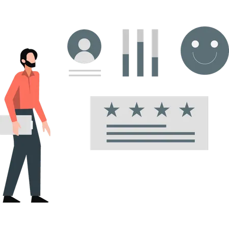 Man presenting star rating  Illustration