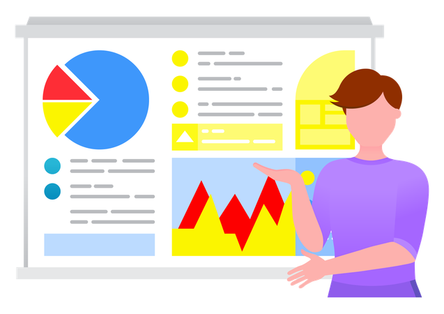 Man Presenting Startup Analytics Data on Board  Illustration