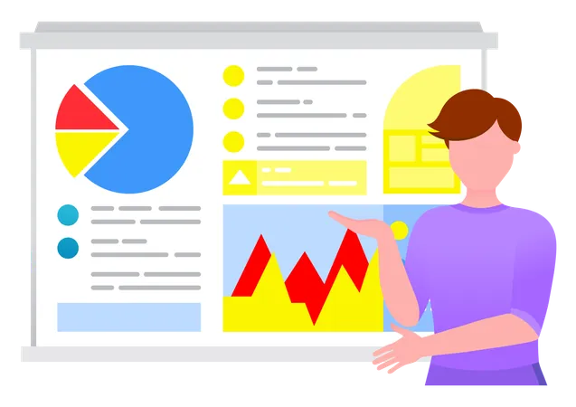 Man Presenting Startup Analytics Data on Board  Illustration