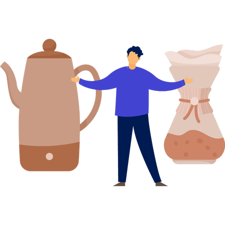 Man presenting tea pot  Illustration